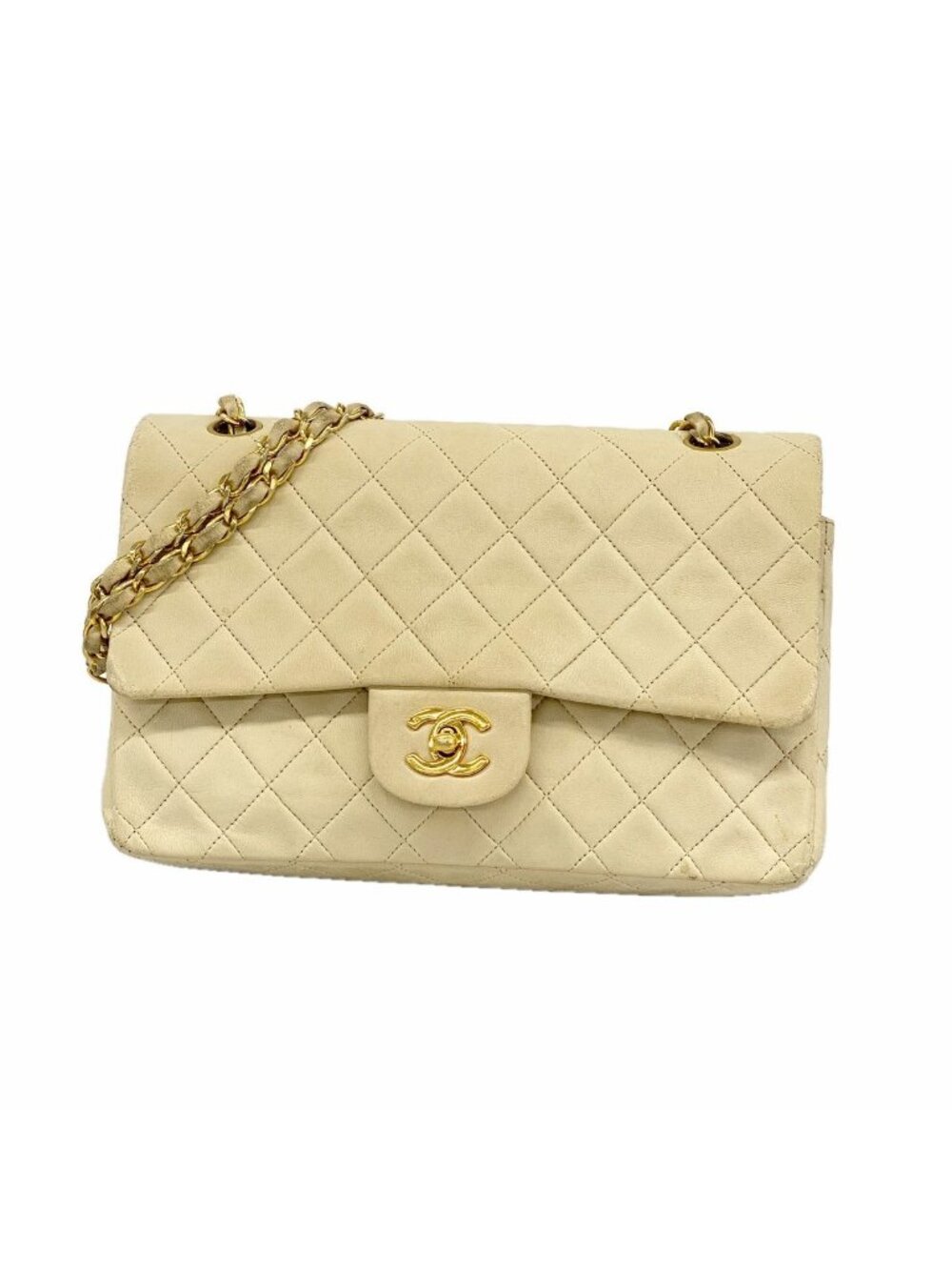 Chanel Shoulder Bag Quilted Lambskin Beige Gold